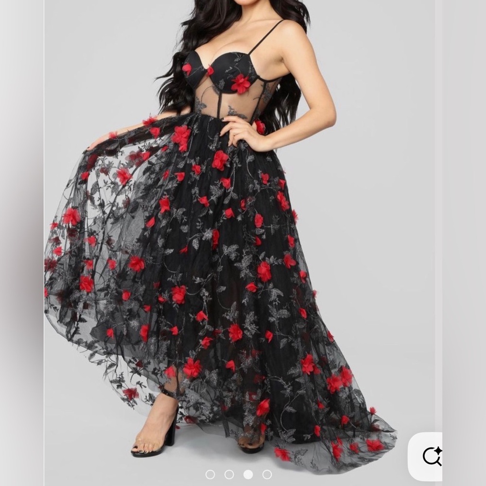 Elegant Black and Red Floral Dress
